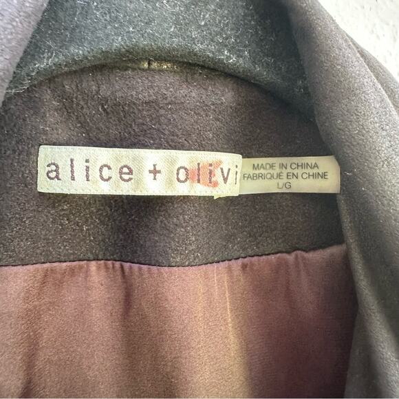 Alice + Olivia Harvey Leather Suede Open Front Jacket in Black- L - Picture 3 of 4